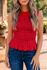 Solid Shirred Ruffle Peplum Hem Tank Top