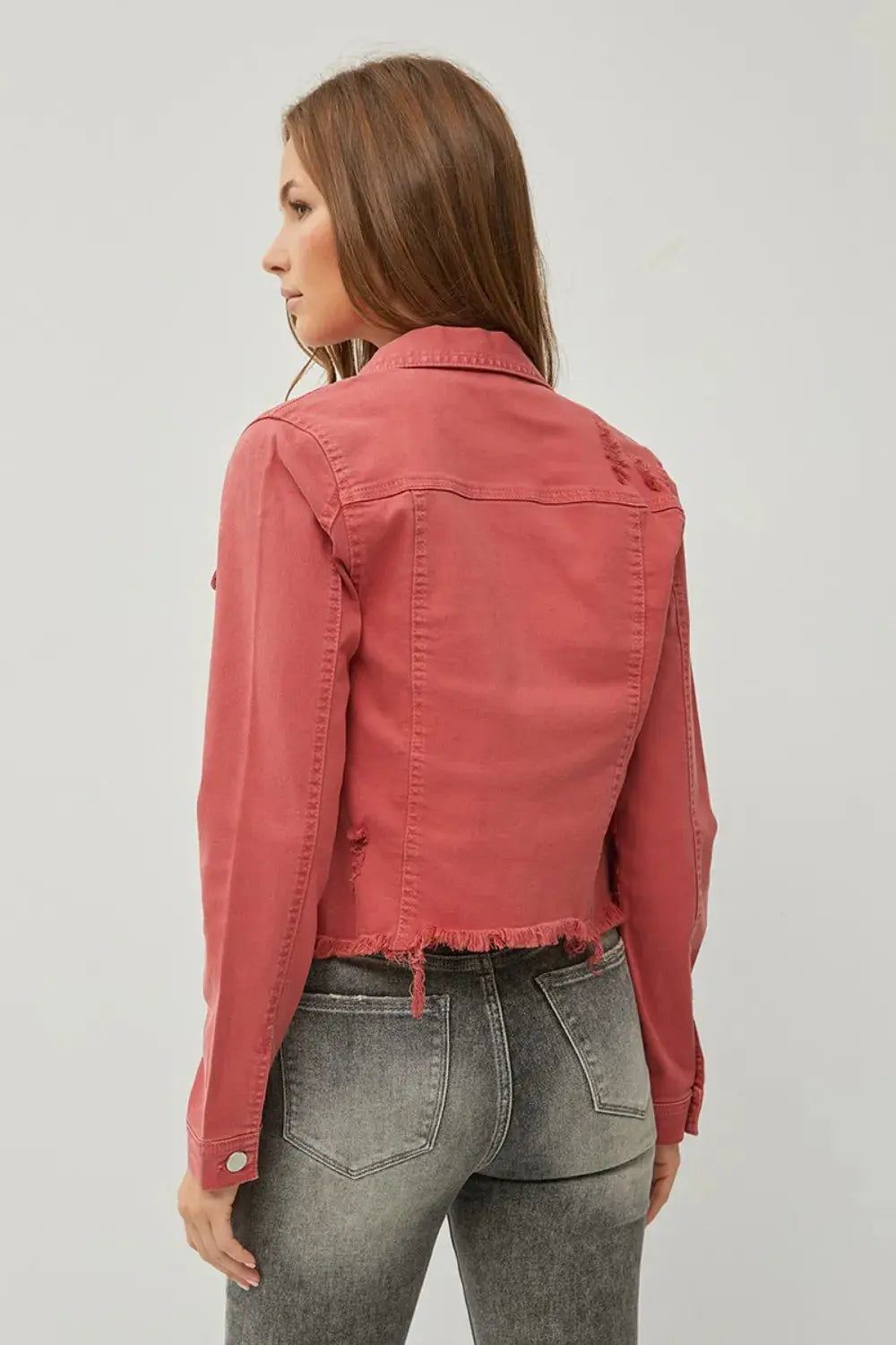 Adorable Cropped Denim Jacket With Raw Hem