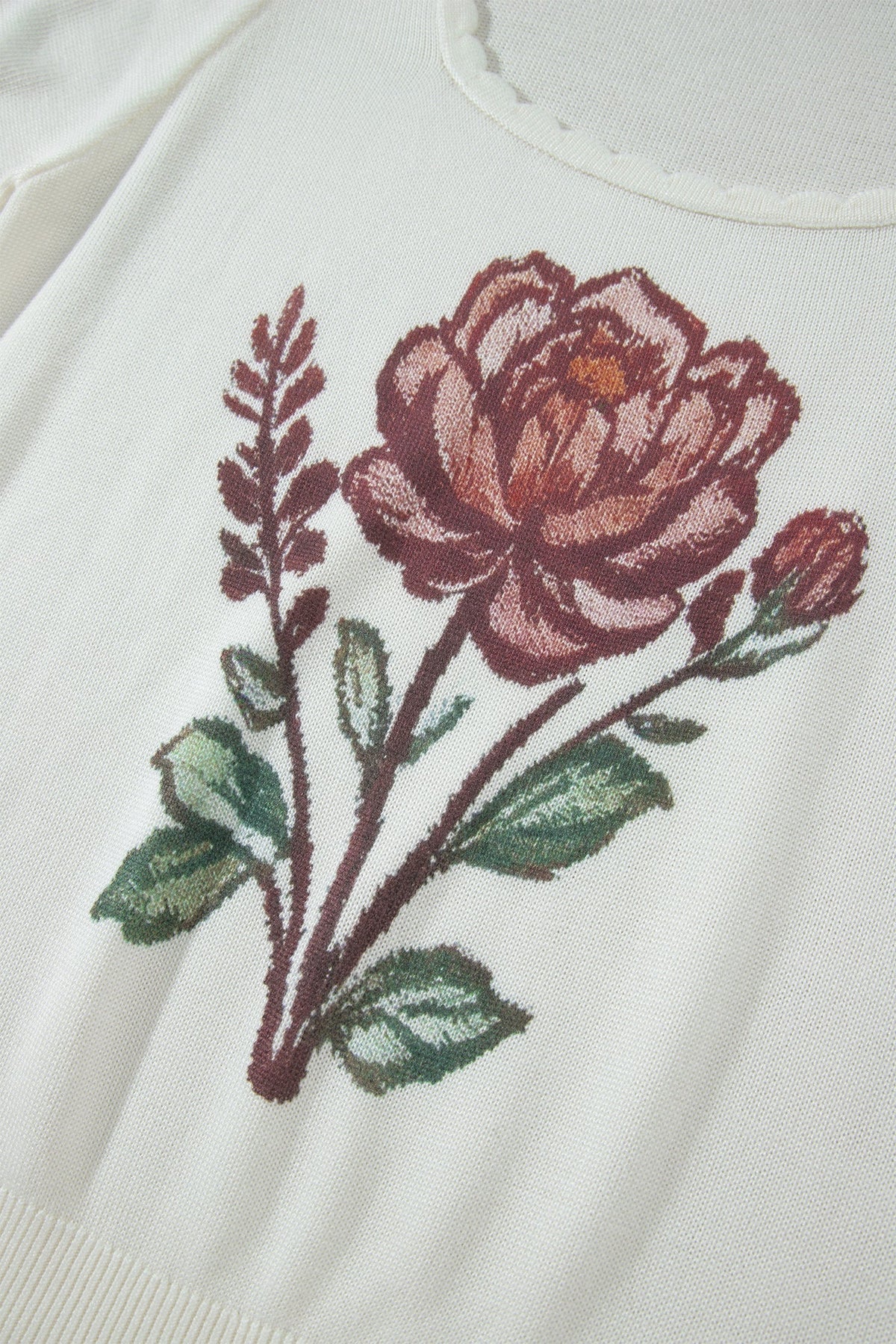 Western floral knit top with scalloped neckline