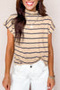 Stripe Mock Neck Short Sleeve Loose Top