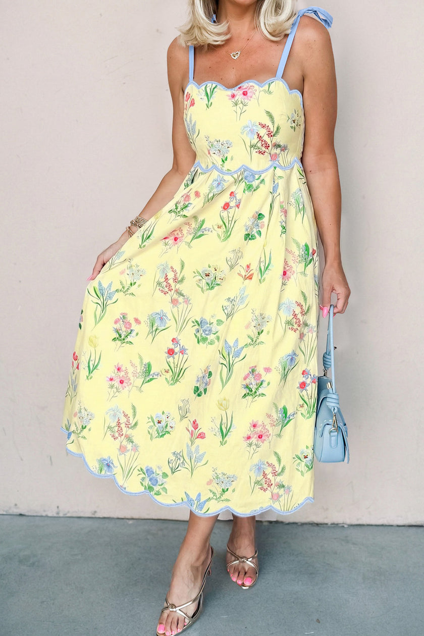 Summer Bloom Midi Dress With Scalloped Embroidered Hem