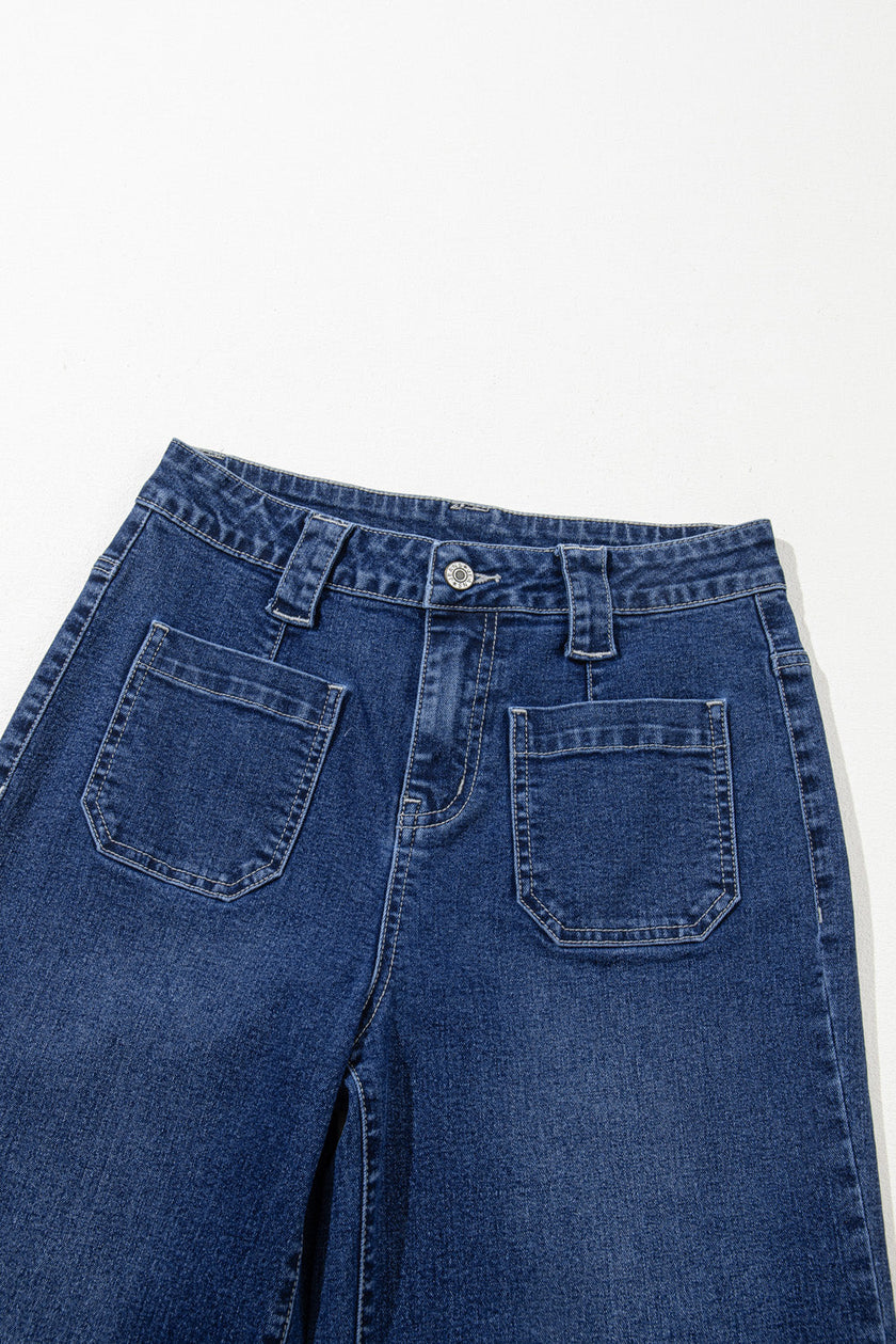 Denim Patch Pocket Wide Leg Jeans