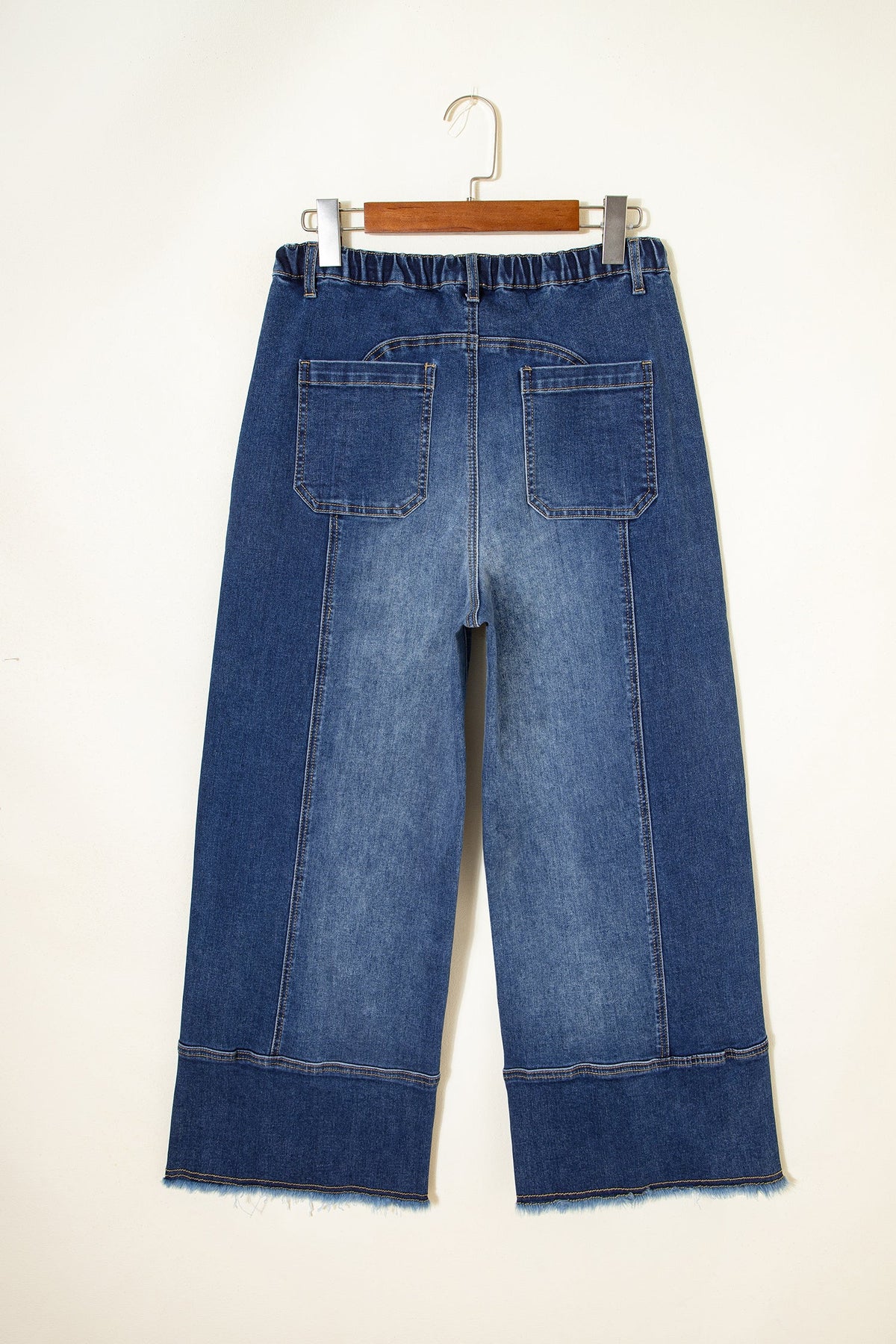 Raw hem wide-leg denim pants with drawstring waist