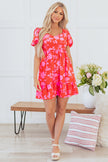 Sweetheart Neck Bubble Sleeve Ruffle Dress