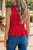 Solid Shirred Ruffle Peplum Hem Tank Top