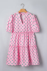 Polka Dot V-Neck Tiered Mini Dress