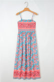 Sky Blue Bohemian Ethnic Print Spaghetti Straps Vacation Maxi Dress