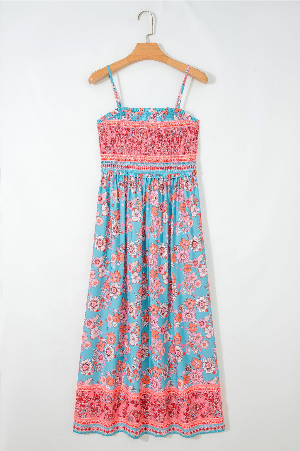 Smocked floral maxi dress with spaghetti straps