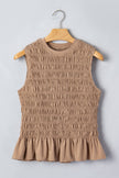 Solid Shirred Ruffle Peplum Hem Tank Top