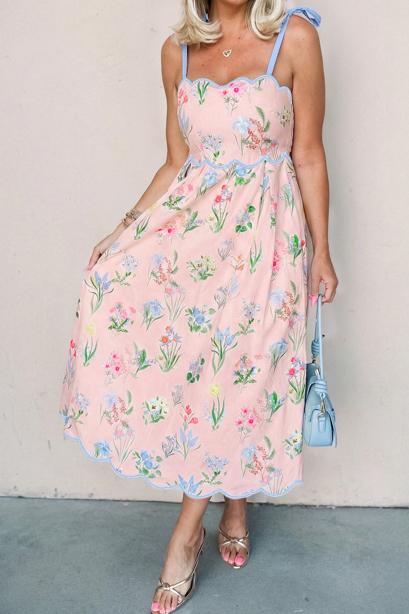 Summer Bloom Midi Dress With Scalloped Embroidered Hem