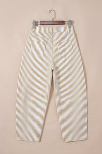 Striped High Waist Barrel Leg Jeans