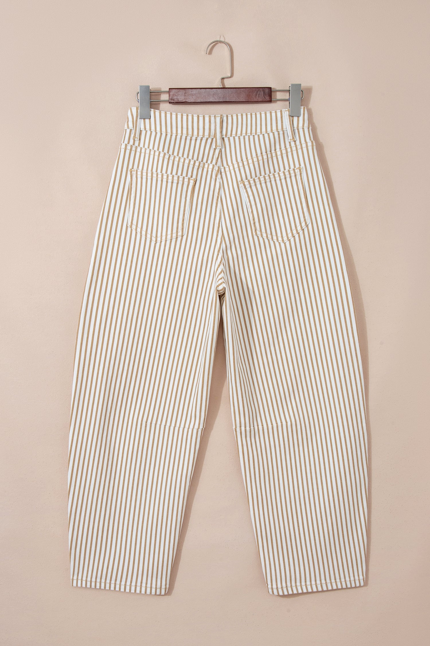 Striped High Waist Barrel Leg Jeans