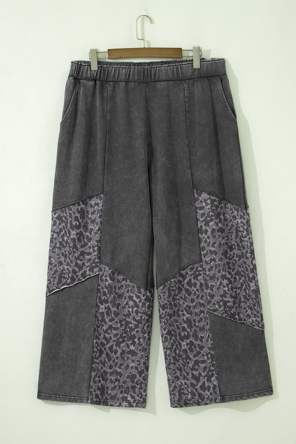Leopard Patchwork Wide Leg Pants — Plus Sizes — Dark Grey — product image 2