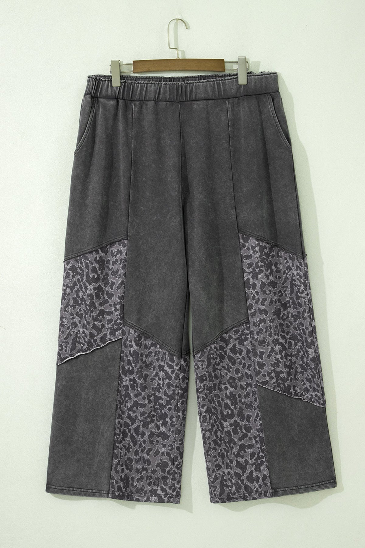 Leopard Patchwork Wide Leg Pants — Plus Sizes — Dark Grey — product image 2