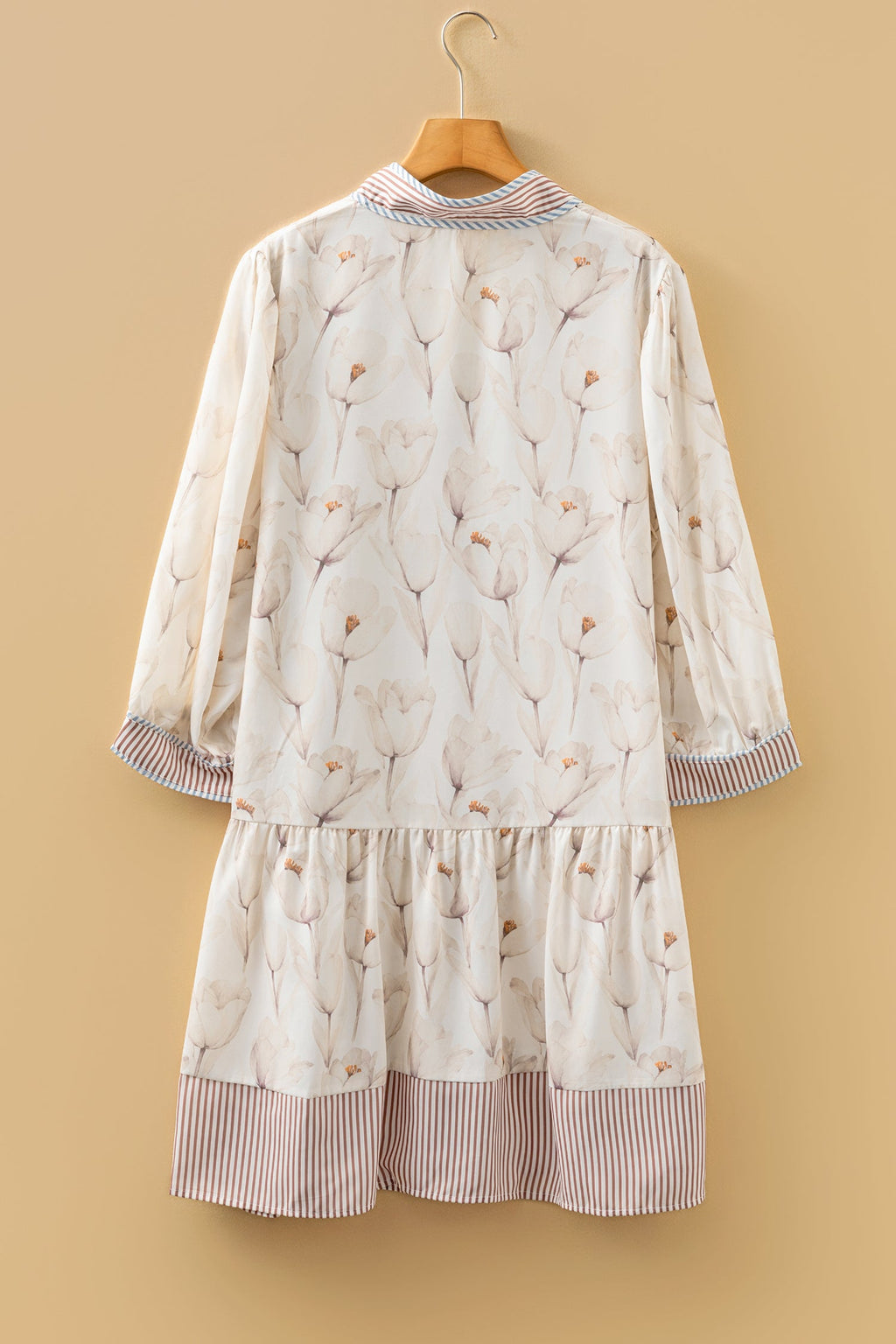 Floral Stripe Trim Button-Up Dress — Plus Sizes — Khaki — product image 3