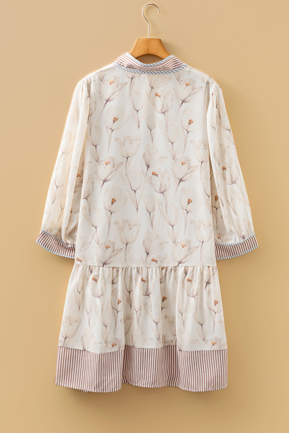 Floral Stripe Trim Button-Up Dress — Plus Sizes — Khaki — product image 3