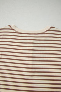 Stripe Cap Sleeve Henley Top & Shorts Set