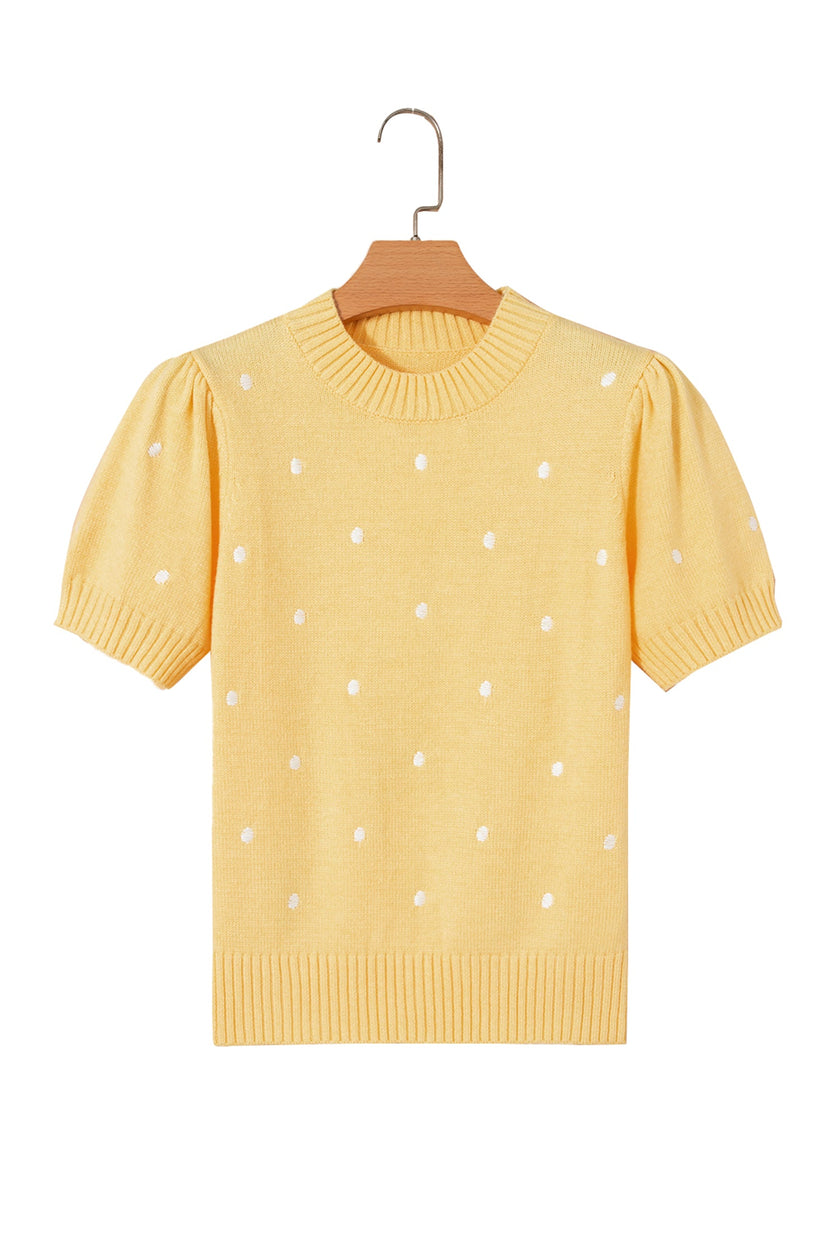 Spring Polka Dot Bubble Sleeve Sweater