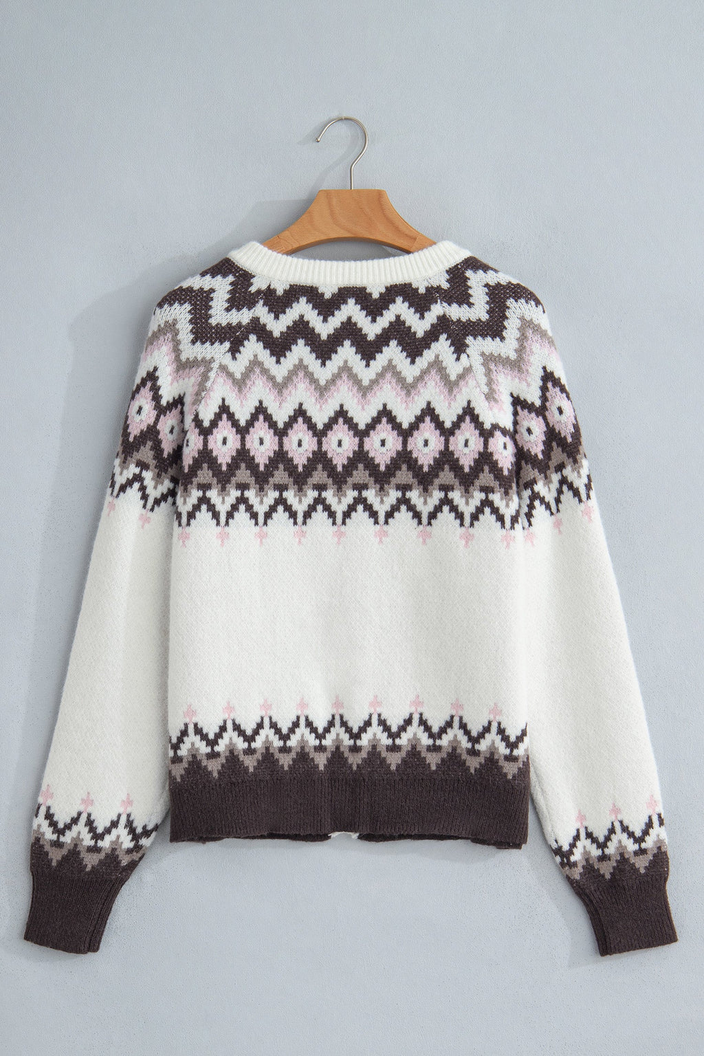 Geometric Fair Isle Brushed Knit Cardigan - additional product view