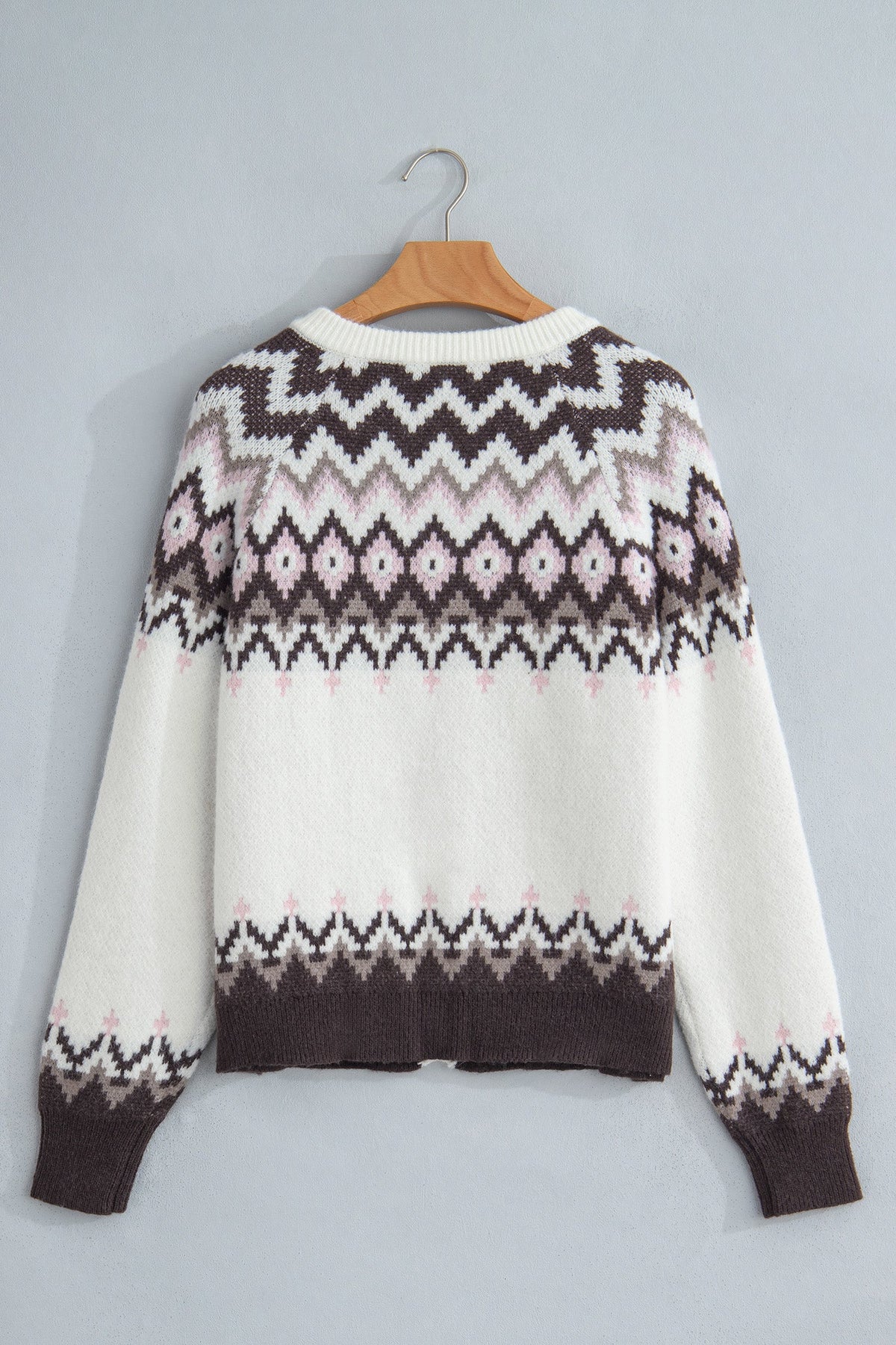 Geometric Fair Isle Brushed Knit Cardigan - additional product view