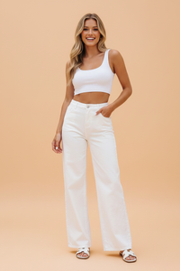 High-waist wide-leg denim jeans