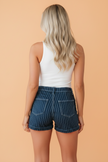 Unique Denim Stripe Button Detail Shorts