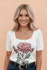Western Floral Scalloped Neck Knit Top