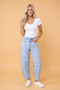 Chic Light Wash Elastic Waist Barrel Jeans