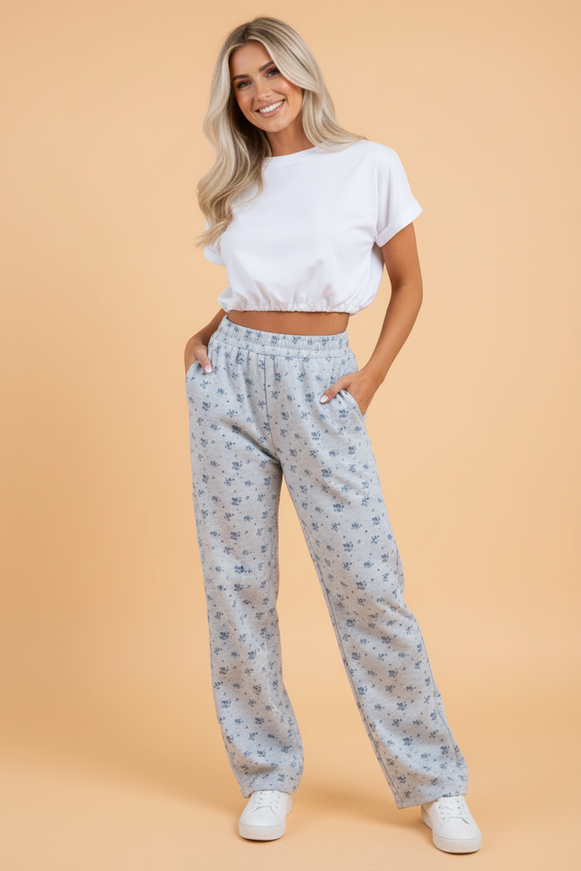 Floral Elastic High Waist Pants