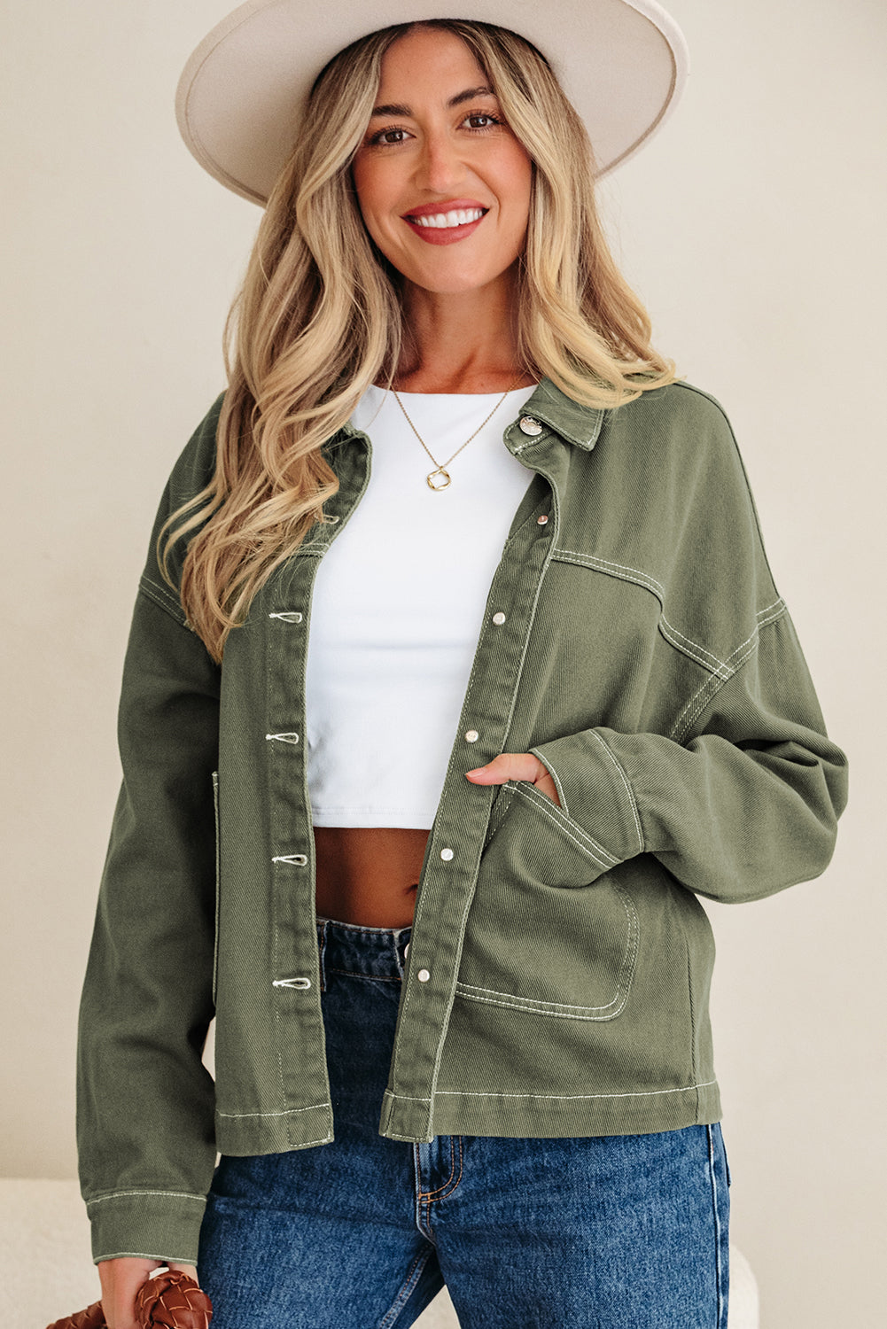 Timeless Denim Button-Up Collared Jacket