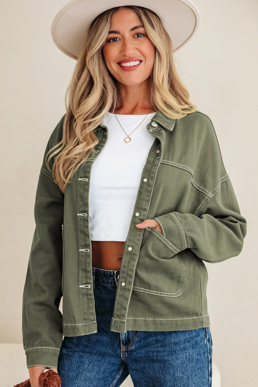 Timeless Denim Button-Up Collared Jacket