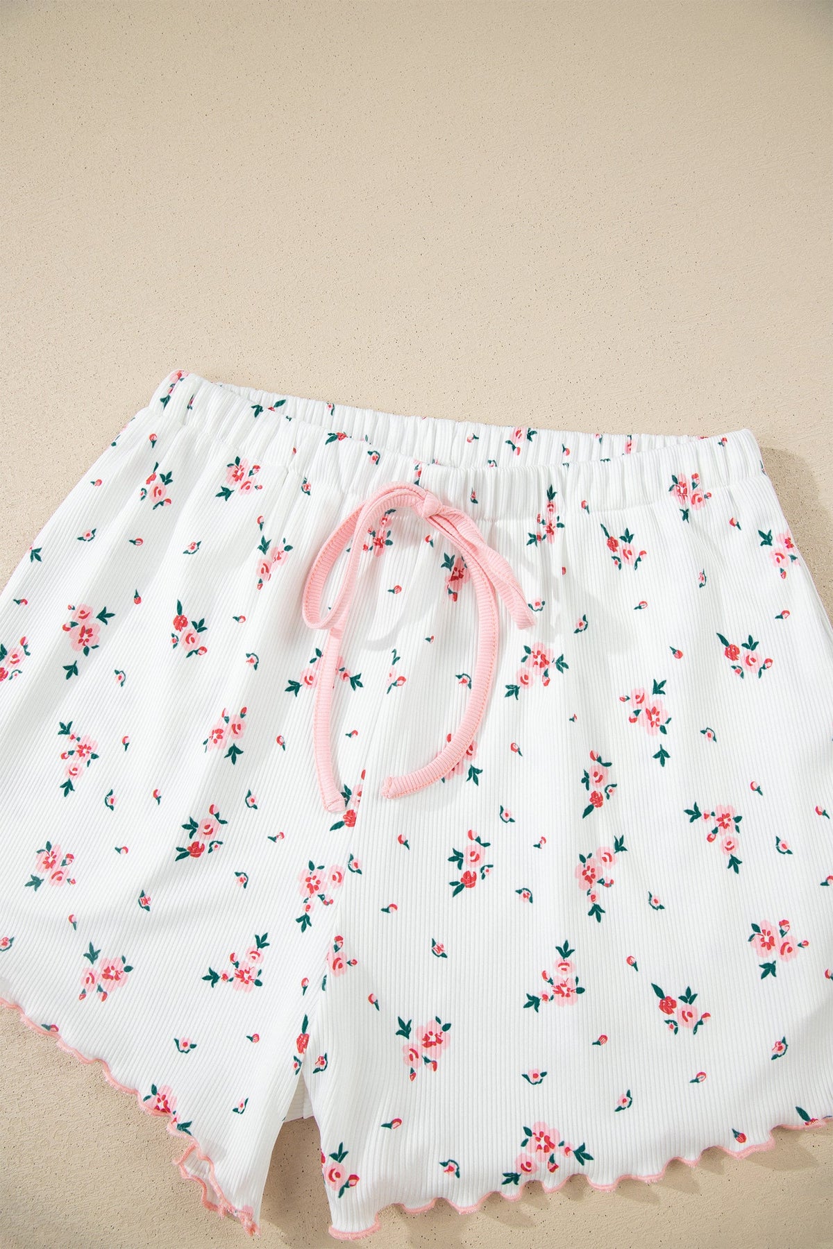 Floral ribbed crop top and shorts lounge set