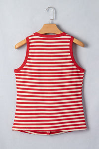 Stripe Ribbed Knit Buttoned Tank Top