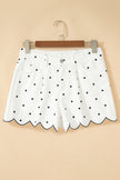 Polka Dot Denim Embroidered Scallop Hem Shorts