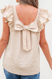 Pants Love Salve Beige Textured Blouse Women's Elegant Top: Bow Knot & Butterfly Sleeves