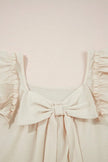 Pants Love Salve Beige Textured Blouse Women's Elegant Top: Bow Knot & Butterfly Sleeves