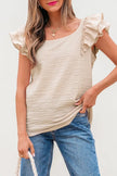 Pants Love Salve Beige Textured Blouse Women's Elegant Top: Bow Knot & Butterfly Sleeves
