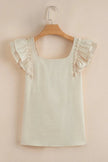 Pants Love Salve Beige Textured Blouse Women's Elegant Top: Bow Knot & Butterfly Sleeves