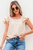 Pants Love Salve Beige Textured Blouse Women's Elegant Top: Bow Knot & Butterfly Sleeves
