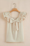 Pants Love Salve Beige Textured Blouse Women's Elegant Top: Bow Knot & Butterfly Sleeves