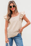 Pants Love Salve Beige Textured Blouse Women's Elegant Top: Bow Knot & Butterfly Sleeves