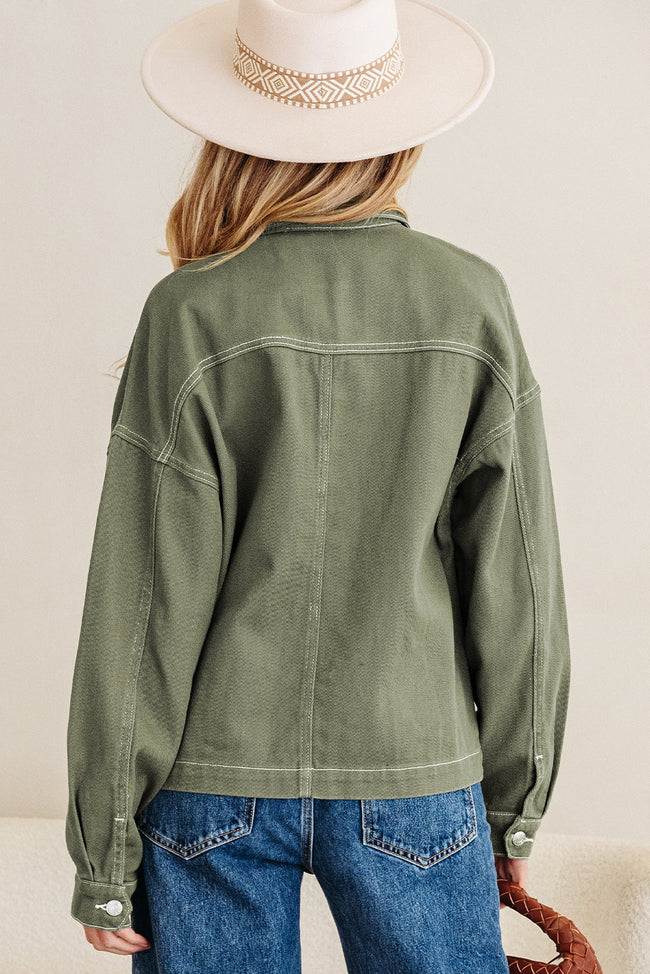 Timeless Denim Button-Up Collared Jacket