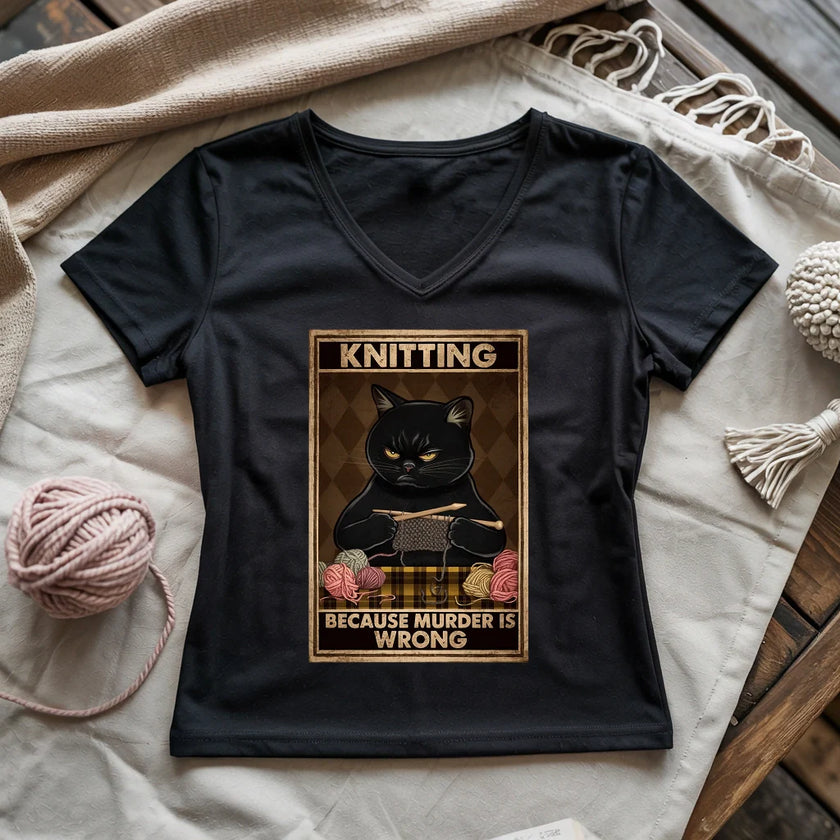 Knitting Because Murder Is Wrong Women's V-Neck Tee