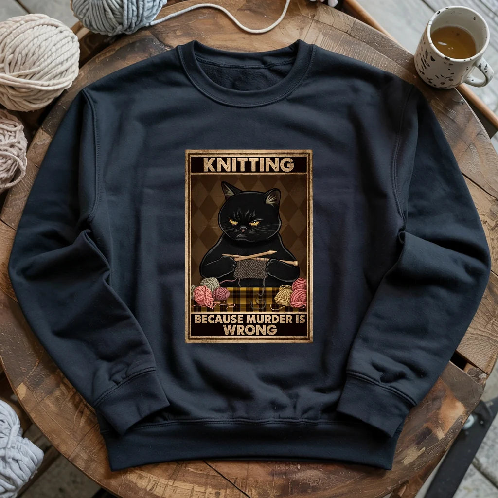 Knitting Because Murder Is Wrong Cat Sweatshirt