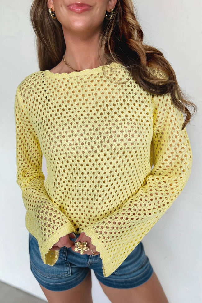 Scalloped Trim Open-Knit Vacation Top