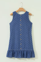 Polka dot sleeveless shift dress with ruffle hem