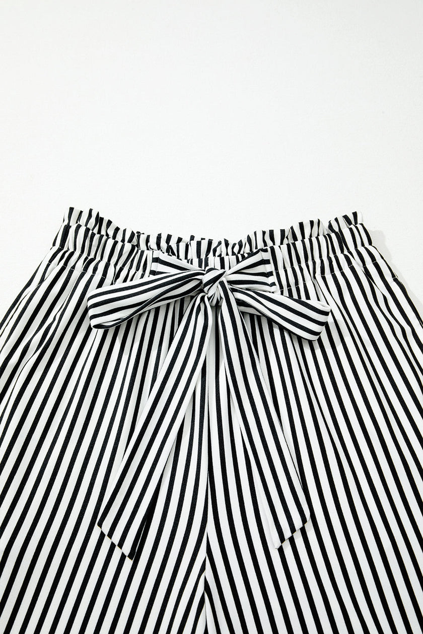 Stripe Tied High Waist Straight Leg Pants