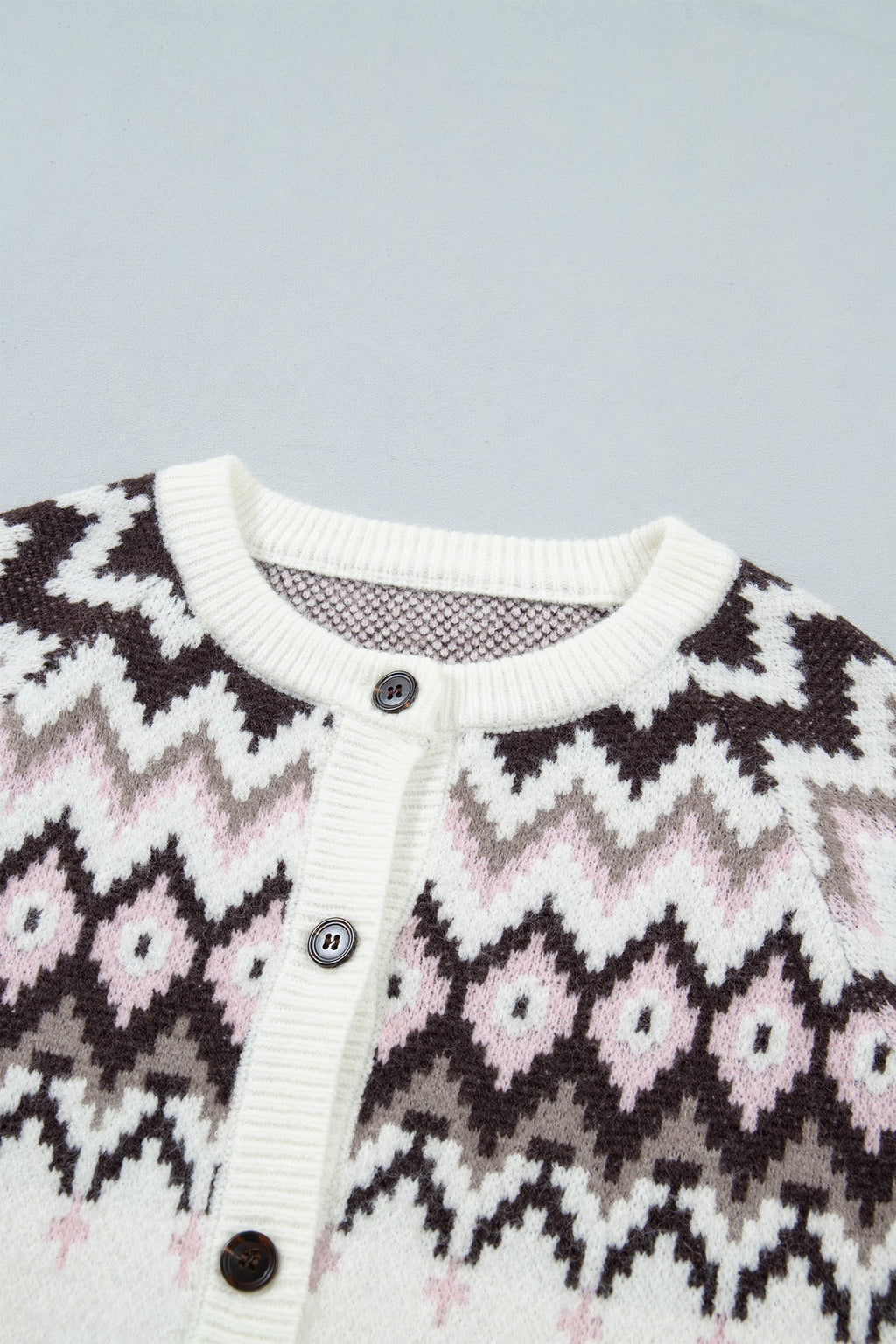 Geometric Fair Isle Brushed Knit Cardigan - additional product view