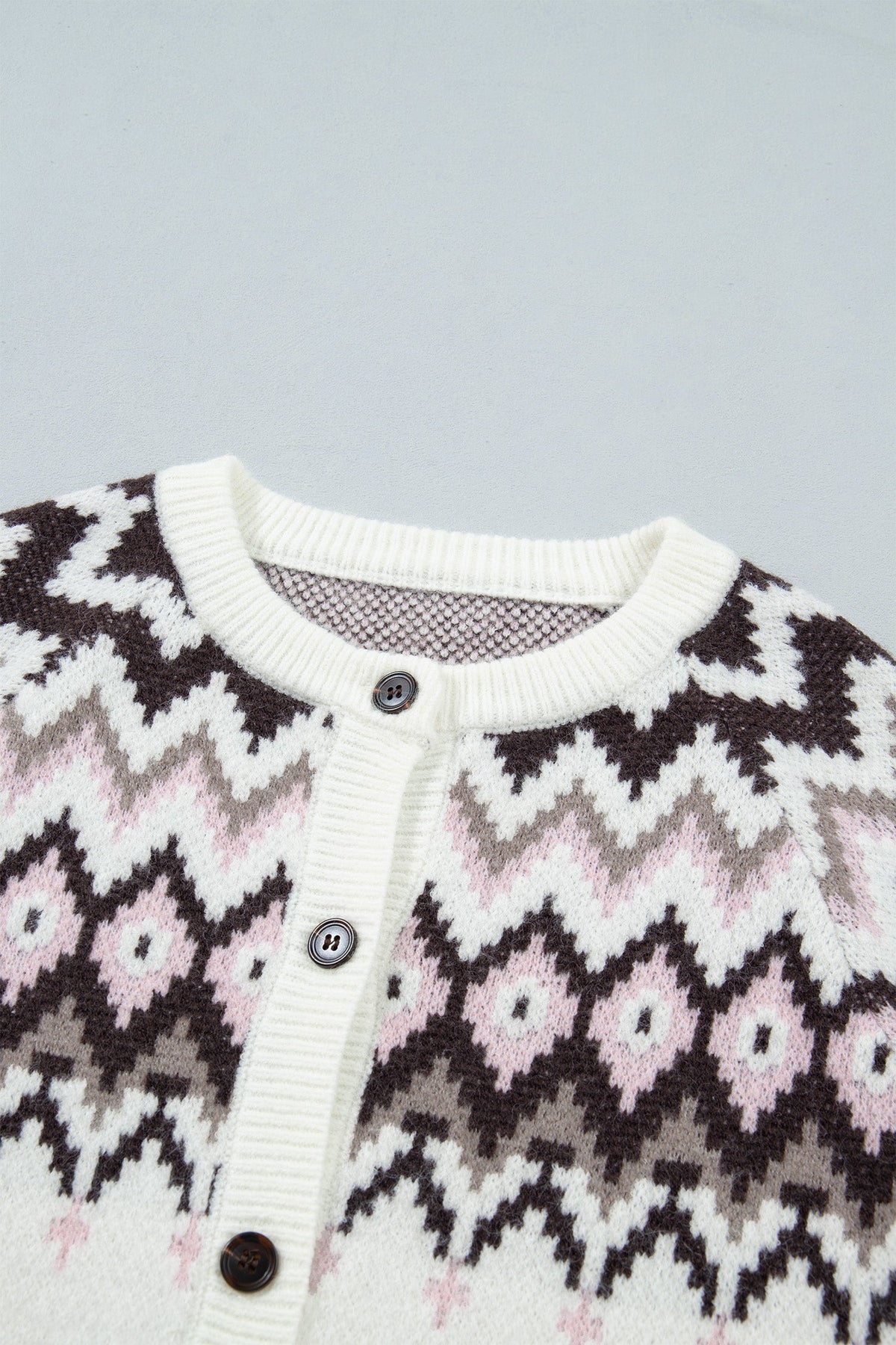Geometric Fair Isle Brushed Knit Cardigan - additional product view
