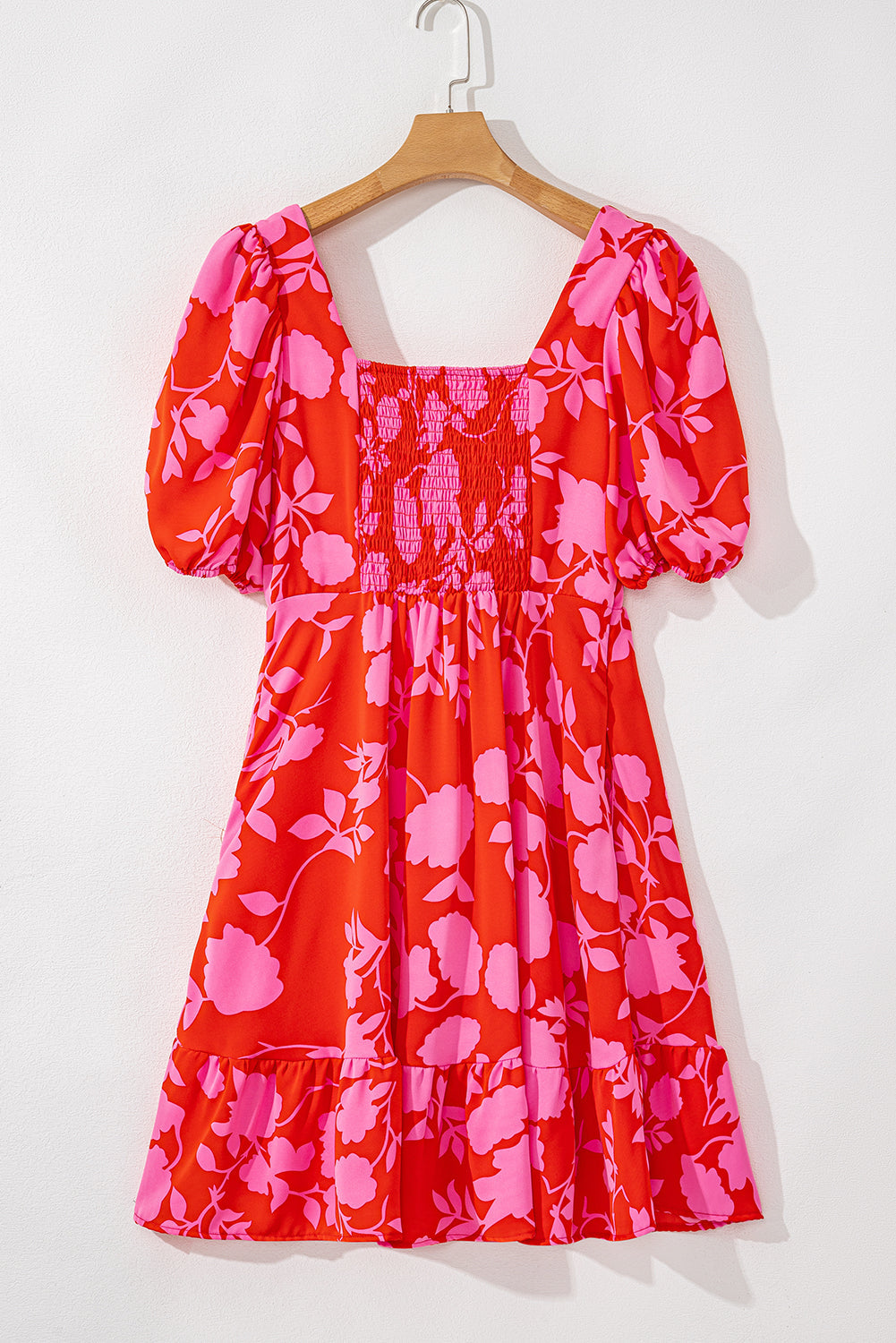 Sweetheart Neck Bubble Sleeve Ruffle Dress